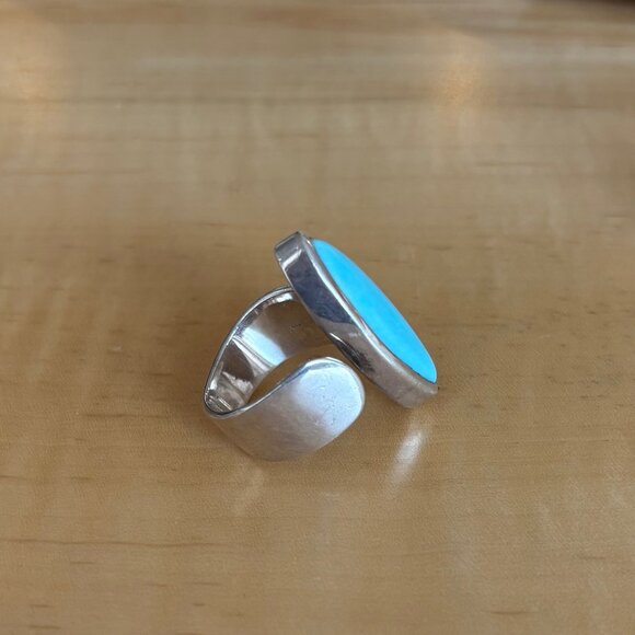 Turquoise & Sterling Silver Contemporary Ring Size 7 3/4 - Picture 2 of 7